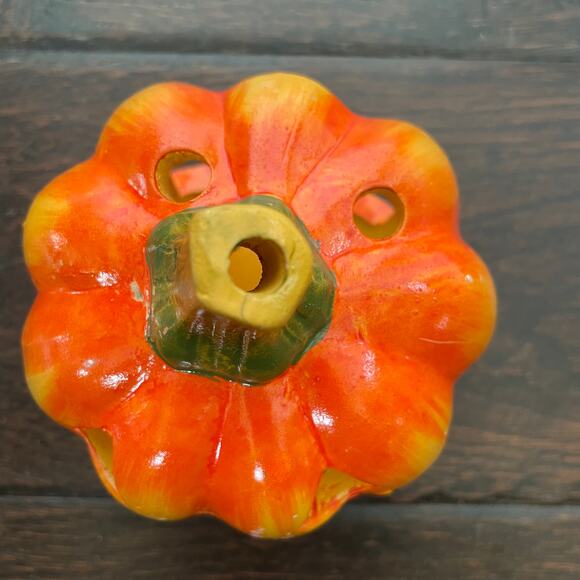 Ceramic Pumpkin Candle Holder Jack O Lantern Votive Tea Light Chelsea Home VTG - Picture 8 of 9